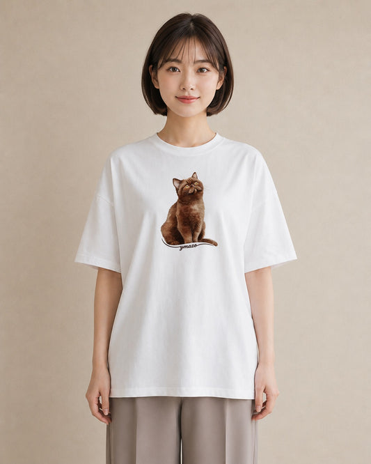半袖Tシャツ レディース ロシアンブルー 猫 ねこ イラスト 線画 母娘コーデ 自分用 白T YMAZO