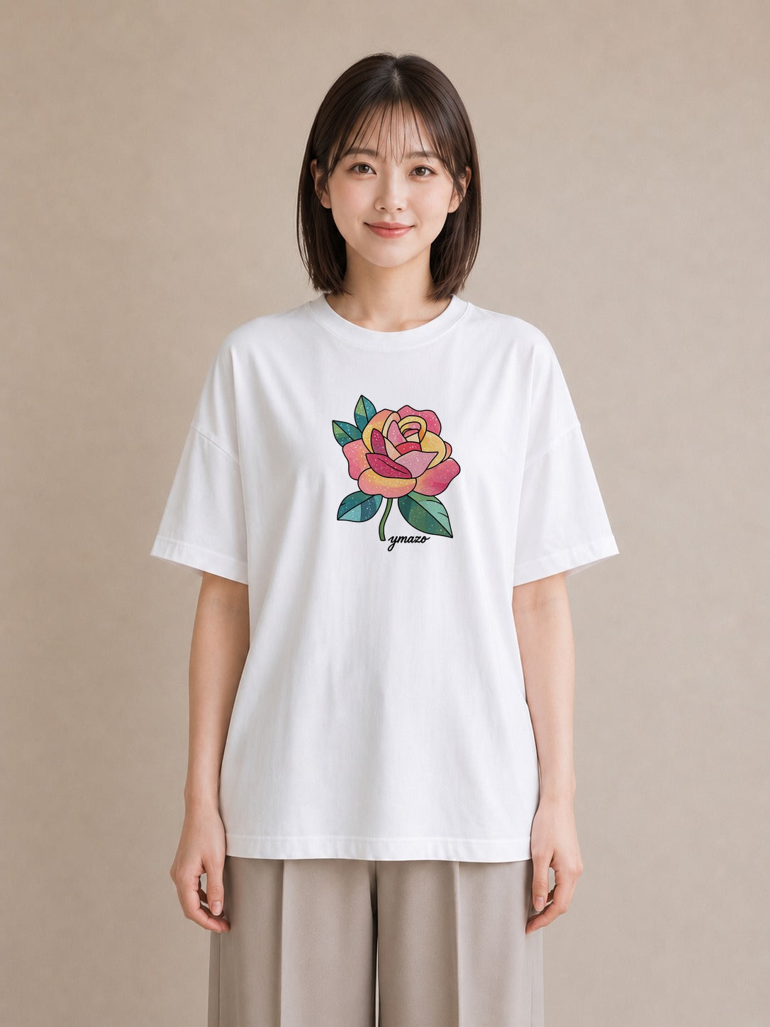 Tシャツ レディース バラ 薔薇 ローズ 花 花柄 イラスト ヴィンテージ風 レイヤード 友達ギフト 白T YMAZO