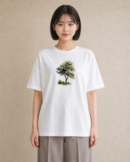 半袖Tシャツ レディース 青の水彩 風景 ブルー ナチュラル アンティーク イラスト シンプル 旅行 母娘コーデ 白T YMAZO
