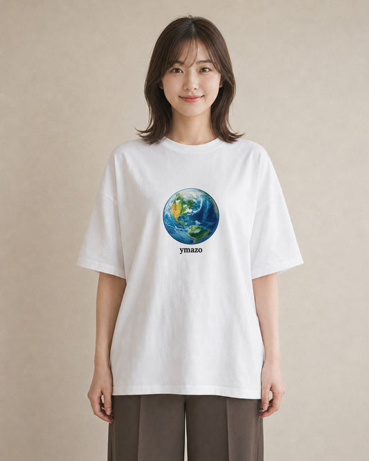 グラフィックTシャツ レディース 地球 星空 宇宙 イラスト ユニーク ビーチ デイリーウェア 白T YMAZO