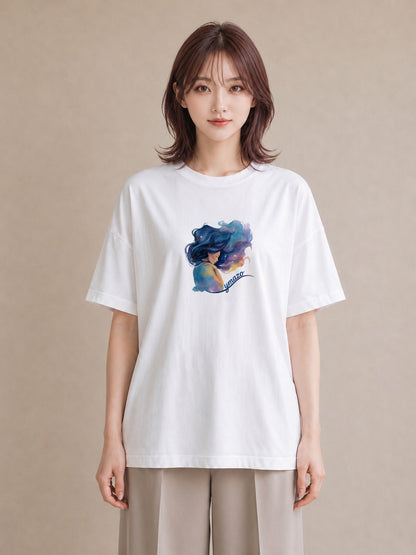 プリントTシャツ レディース 山羊座 星空 宇宙 イラスト カフェコーデ デート 帰省 白T YMAZO