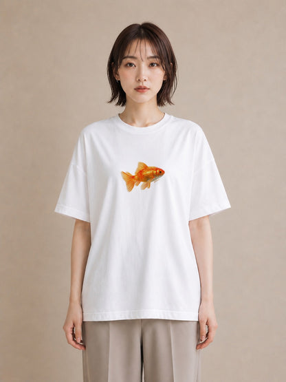 半袖Tシャツ レディース 金魚 ペット 動物 イラスト 韓国風 敬老の日 ホワイトデー 白T YMAZO