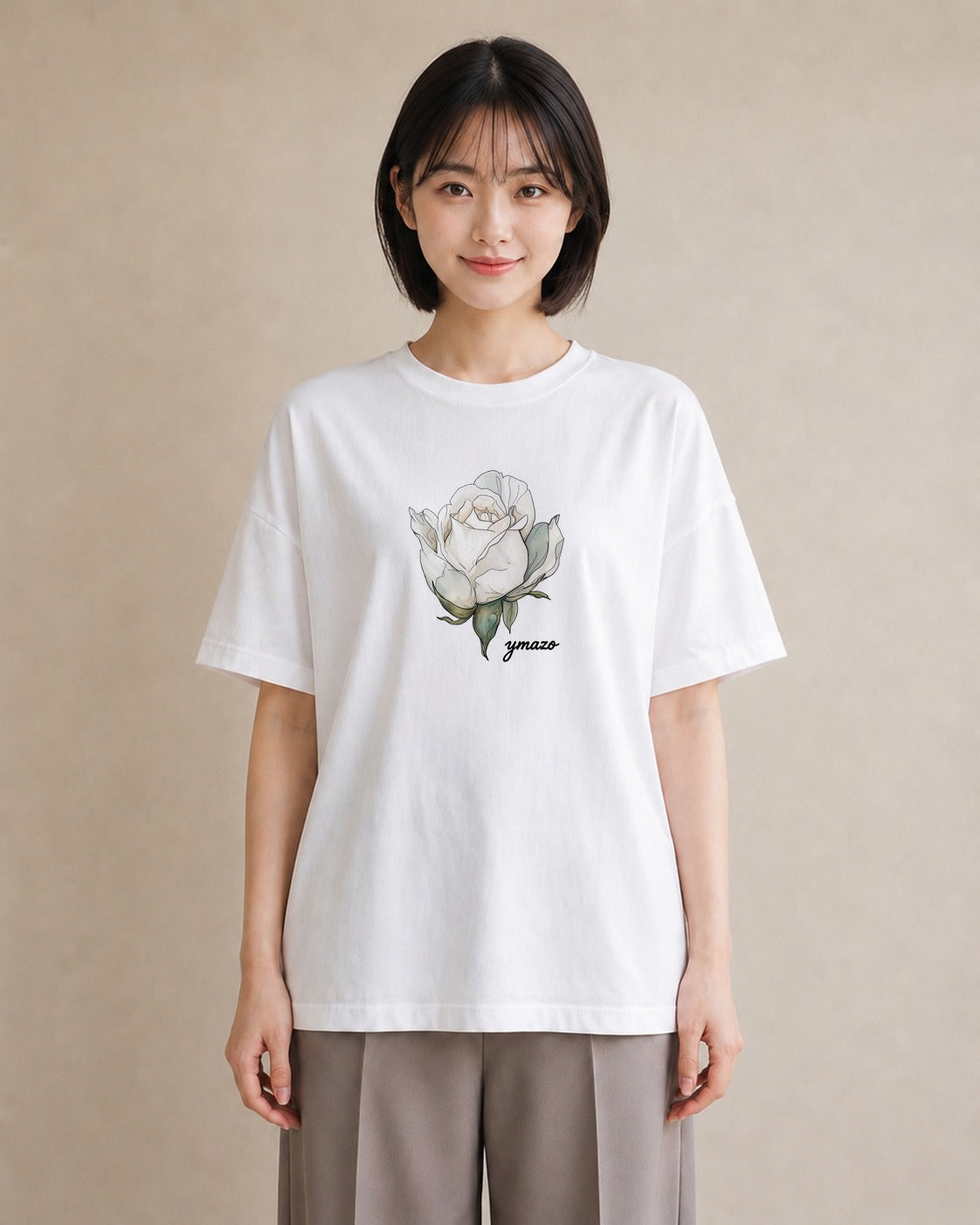 半袖Tシャツ レディース 椿 花 花柄 イラスト 上品 誕生日プレゼント 綿100 白T