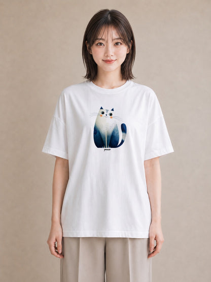 Tシャツ レディース ペルシャ 猫 ねこ イラスト ボタニカル 20代 カジュアルコーデ 白T YMAZO