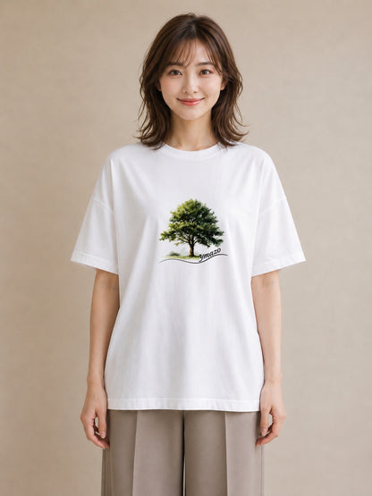 プリントTシャツ レディース 木 植物 ボタニカル イラスト 水彩風 カジュアルコーデ 買い物 白T YMAZO