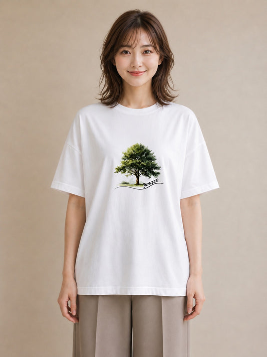 プリントTシャツ レディース 木 植物 ボタニカル イラスト 水彩風 カジュアルコーデ 買い物 白T YMAZO