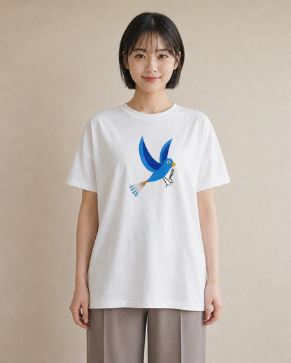 プリントTシャツ レディース 九官鳥 ペット 動物 イラスト 旅行コーデ お出かけ 普段着 白T YMAZO