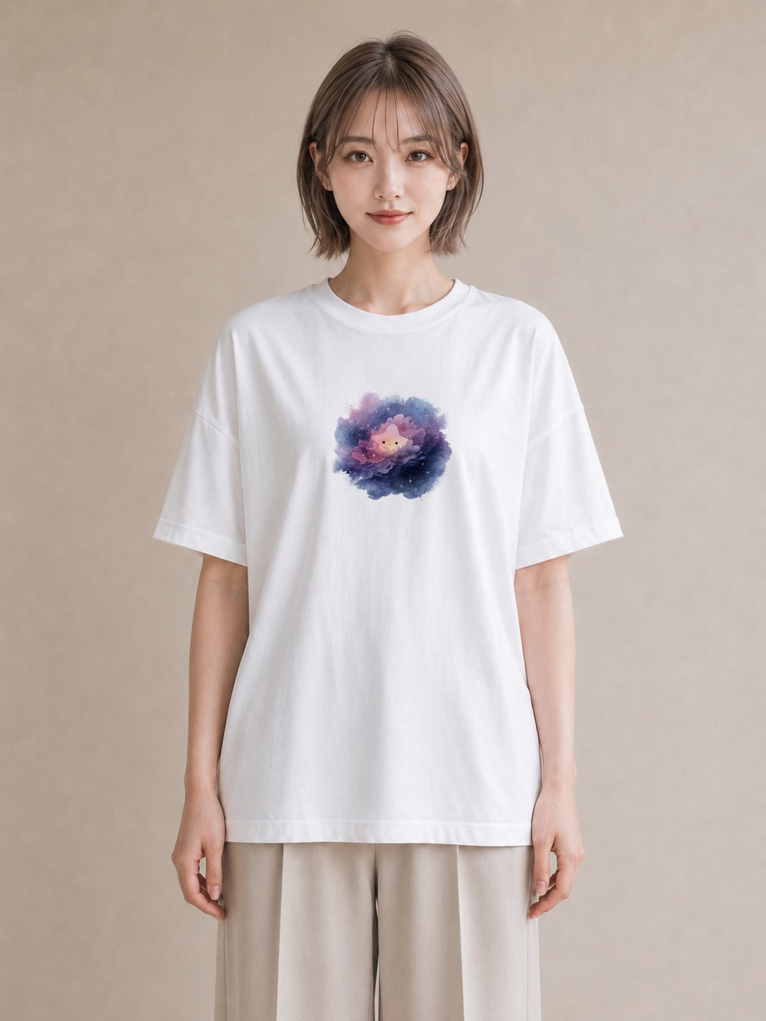 半袖Tシャツ レディース 双子座 星空 宇宙 イラスト 水彩風 カフェ服 クリスマス 白T YMAZO