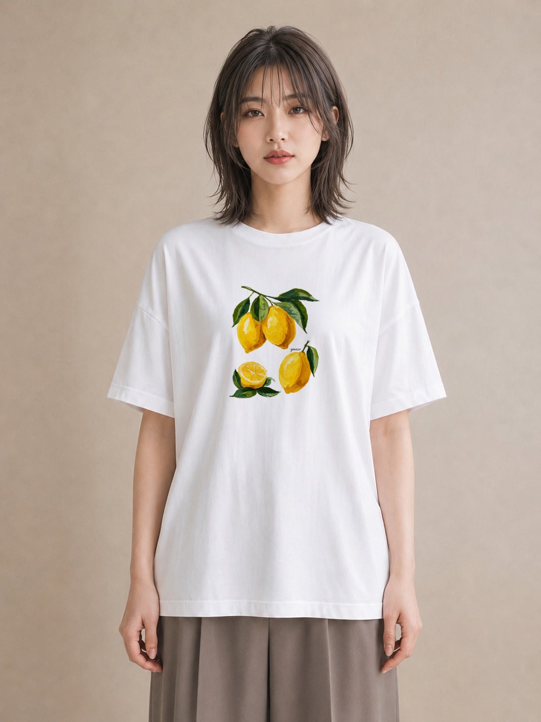 Tシャツ レディース レモン 檸檬 食べ物 フード イラスト 可愛い 帰省 ラフ 白T YMAZO