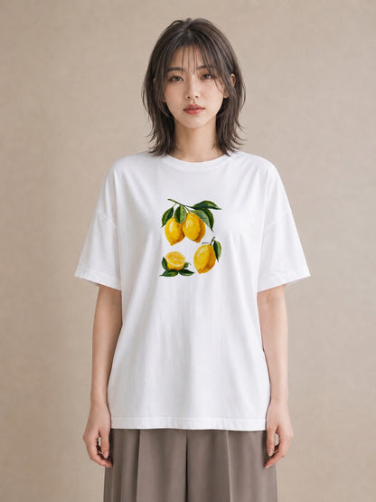 Tシャツ レディース レモン 檸檬 食べ物 フード イラスト 可愛い 帰省 ラフ 白T YMAZO