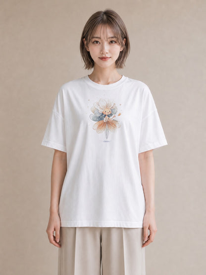 グラフィックTシャツ レディース カスミソウ かすみ草 花 花柄 イラスト ゆるかわ 海 カフェ巡り 白T