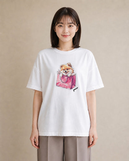 Tシャツ レディース ポメラニアン ポメ 犬 いぬ イラスト ヴィンテージ風 お揃い 親子 白T YMAZO