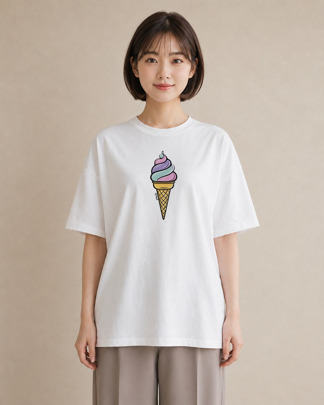 グラフィックTシャツ レディース ソフトクリーム 食べ物 フード イラスト アート風 週末コーデ 敬老の日 白T YMAZO