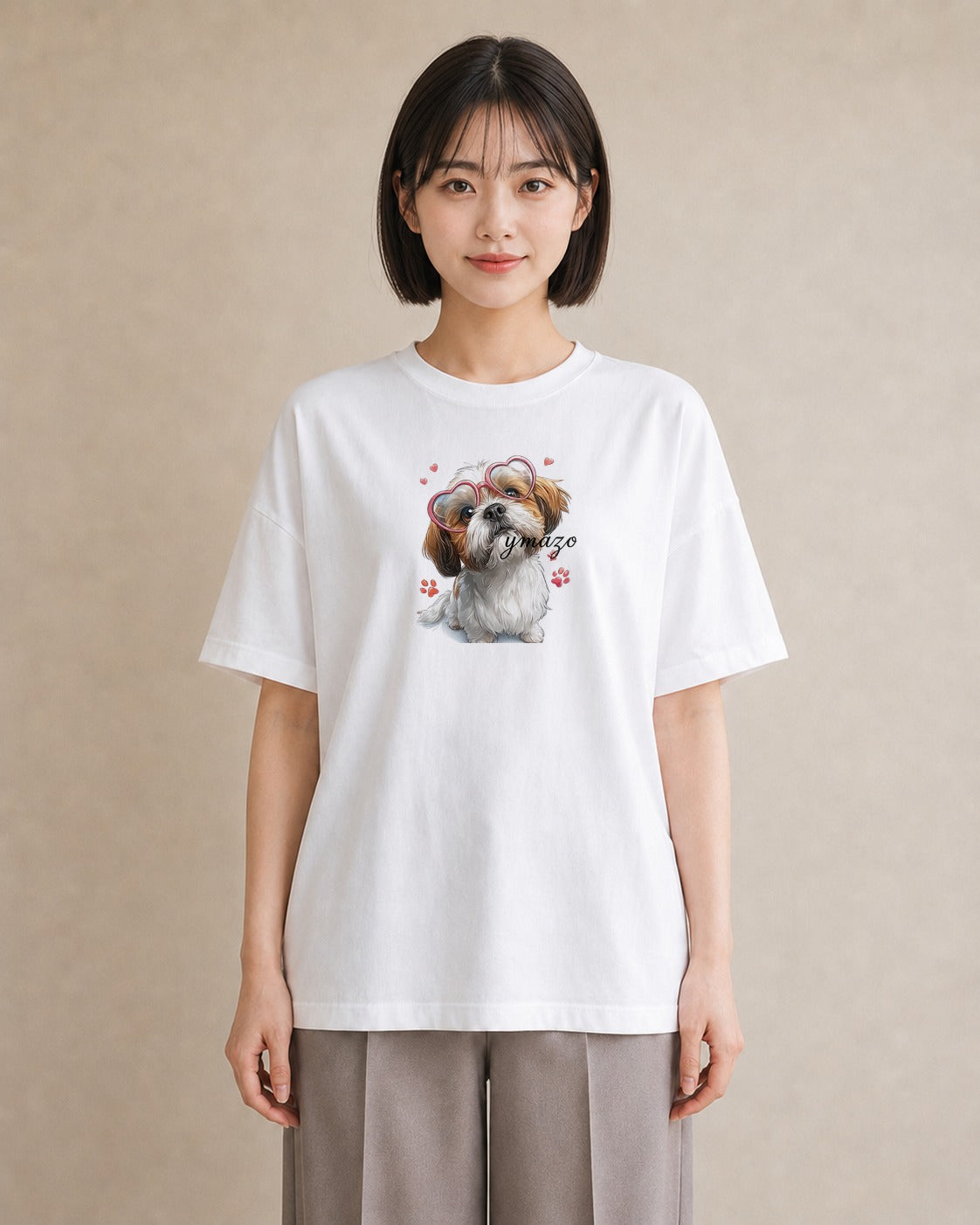 Tシャツ レディース ペキニーズ 犬 いぬ イラスト シンプル ルームウェア ギフト 白T YMAZO