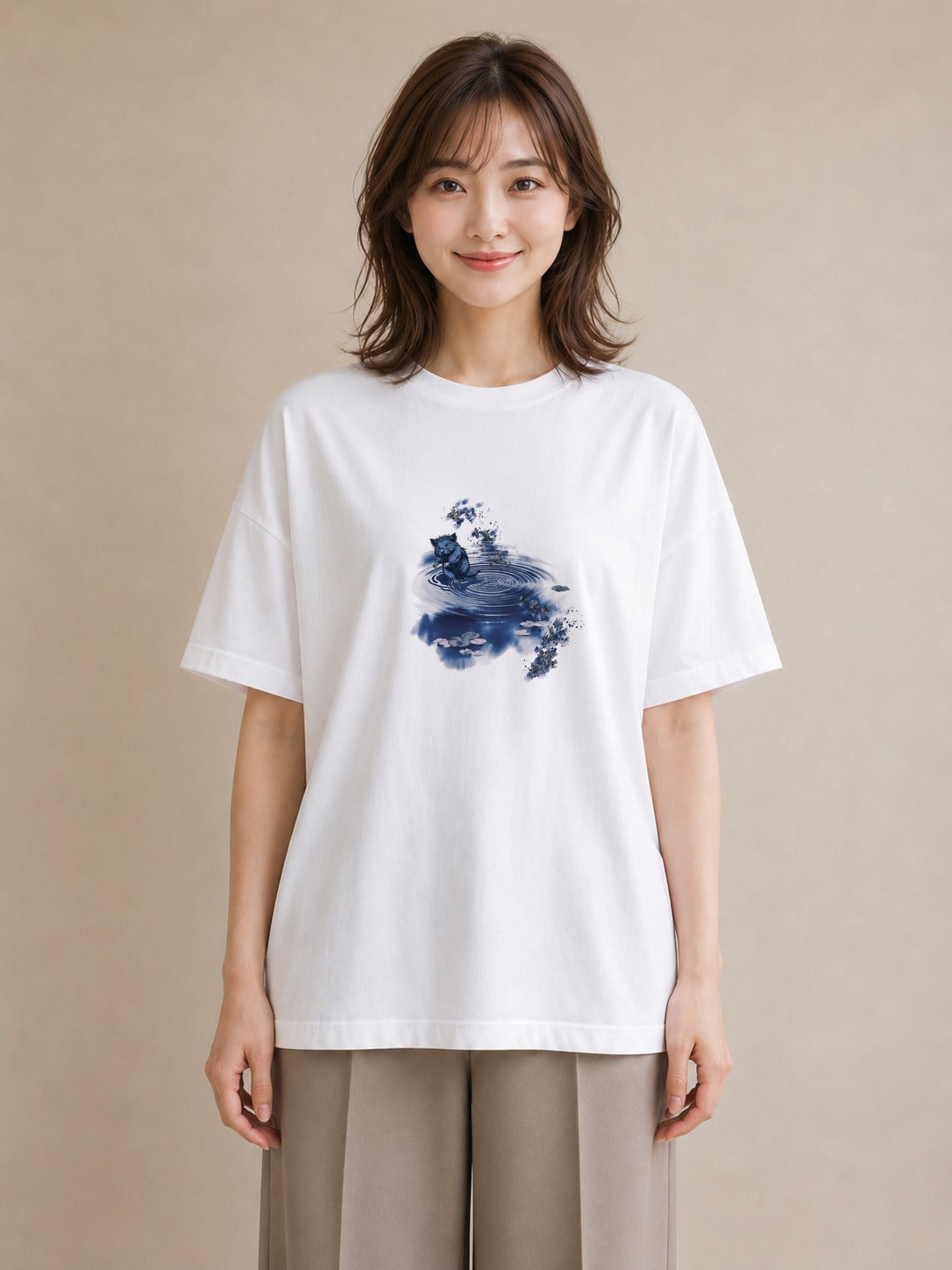 デザインTシャツ レディース 雨上がりの小道 雨上がり 小道 ナチュラル アンティーク イラスト 水彩風 カフェ服 クリスマス 白T YMAZO