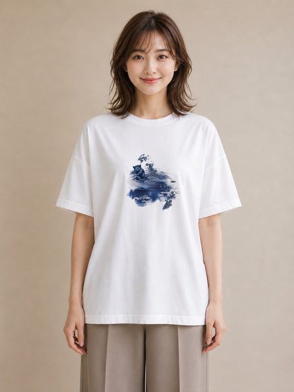 デザインTシャツ レディース 雨上がりの小道 雨上がり 小道 ナチュラル アンティーク イラスト 水彩風 カフェ服 クリスマス 白T YMAZO