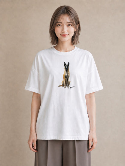 グラフィックTシャツ レディース ジャーマンシェパード 犬 いぬ イラスト 韓国風 姉妹 送別ギフト 白T YMAZO