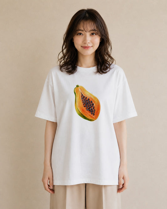 グラフィックTシャツ レディース メロン 食べ物 フード イラスト 淡色 女性 旅行用 白T YMAZO