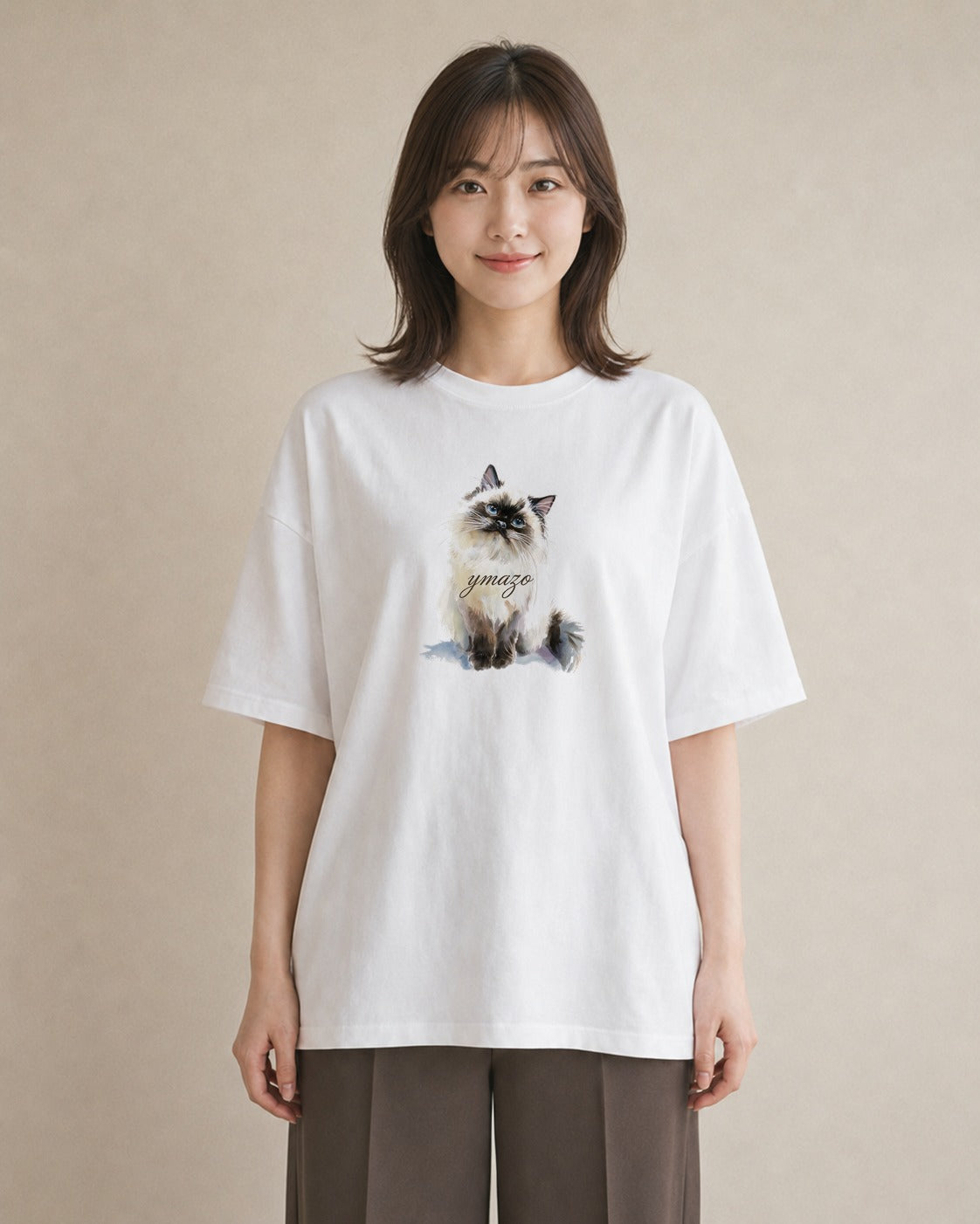 デザインTシャツ レディース ブリティッシュショートヘア 猫 ねこ イラスト シック ミセス 春コーデ 白T YMAZO