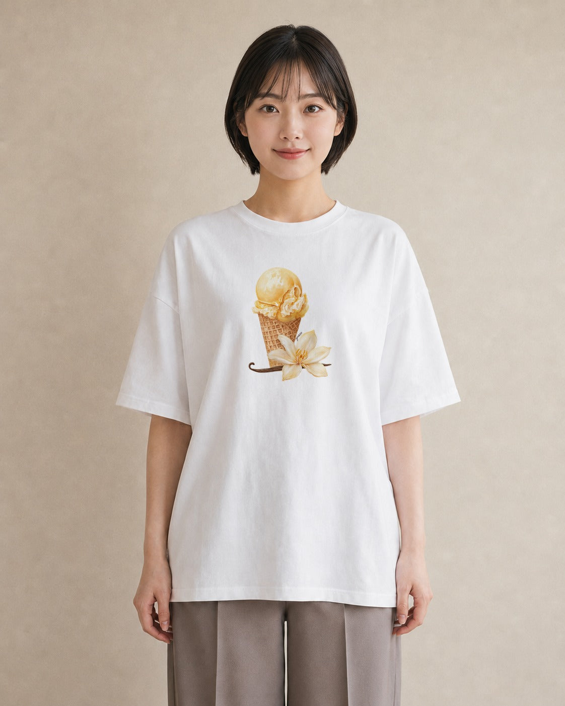デザインTシャツ レディース ソフトクリーム 食べ物 フード イラスト 上品 デイリーウェア 休日 白T YMAZO