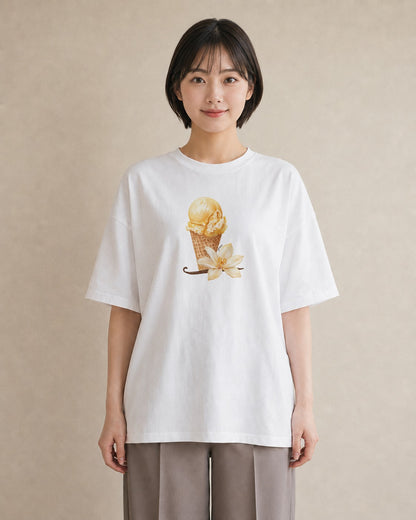 デザインTシャツ レディース ソフトクリーム 食べ物 フード イラスト 上品 デイリーウェア 休日 白T YMAZO
