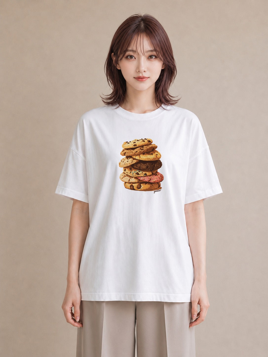 プリントTシャツ レディース クッキー 食べ物 フード イラスト ラフ 女性向けギフト 散歩 白T YMAZO