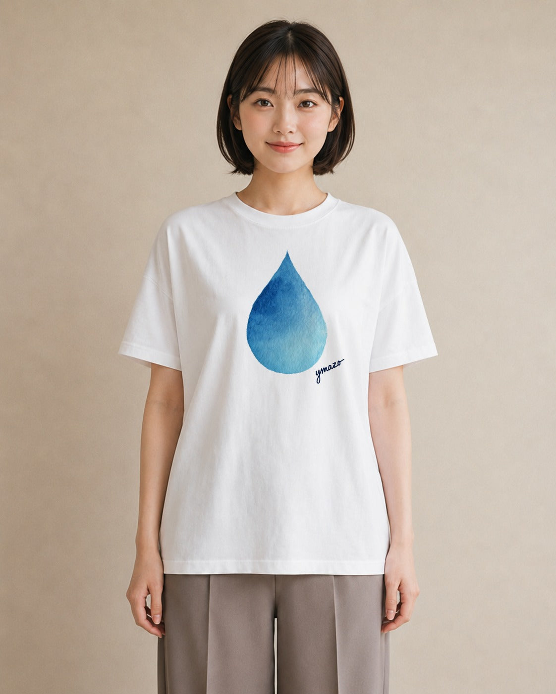 デザインTシャツ レディース 傘 水たまり 雨 ナチュラル アンティーク イラスト 北欧風 ギフト 母の日 白T YMAZO