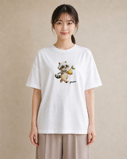 プリントTシャツ レディース たぬき 動物 アニマル イラスト 抜け感 デート 帰省 白T YMAZO
