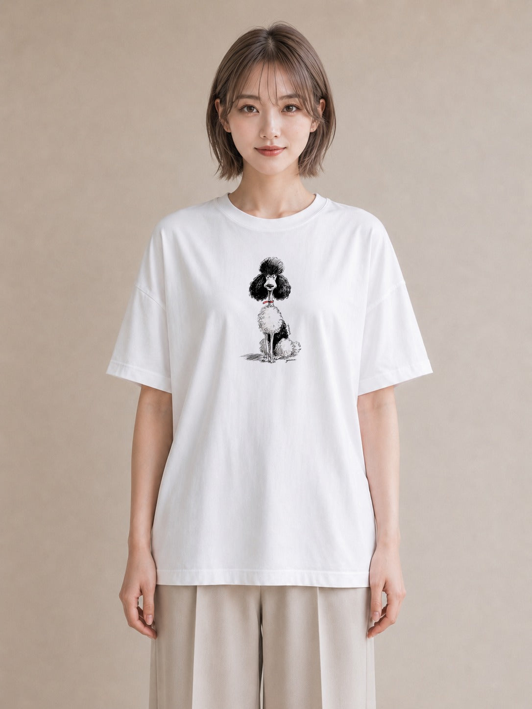 グラフィックTシャツ レディース トイプードル プードル 犬 いぬ イラスト ゆるコーデ 公園 ママ 白T YMAZO