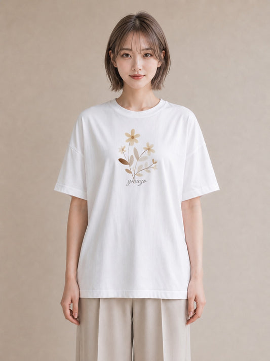 デザインTシャツ レディース ミモザ 花 花柄 イラスト 休日コーデ 春コーデ 姉妹 白T YMAZO
