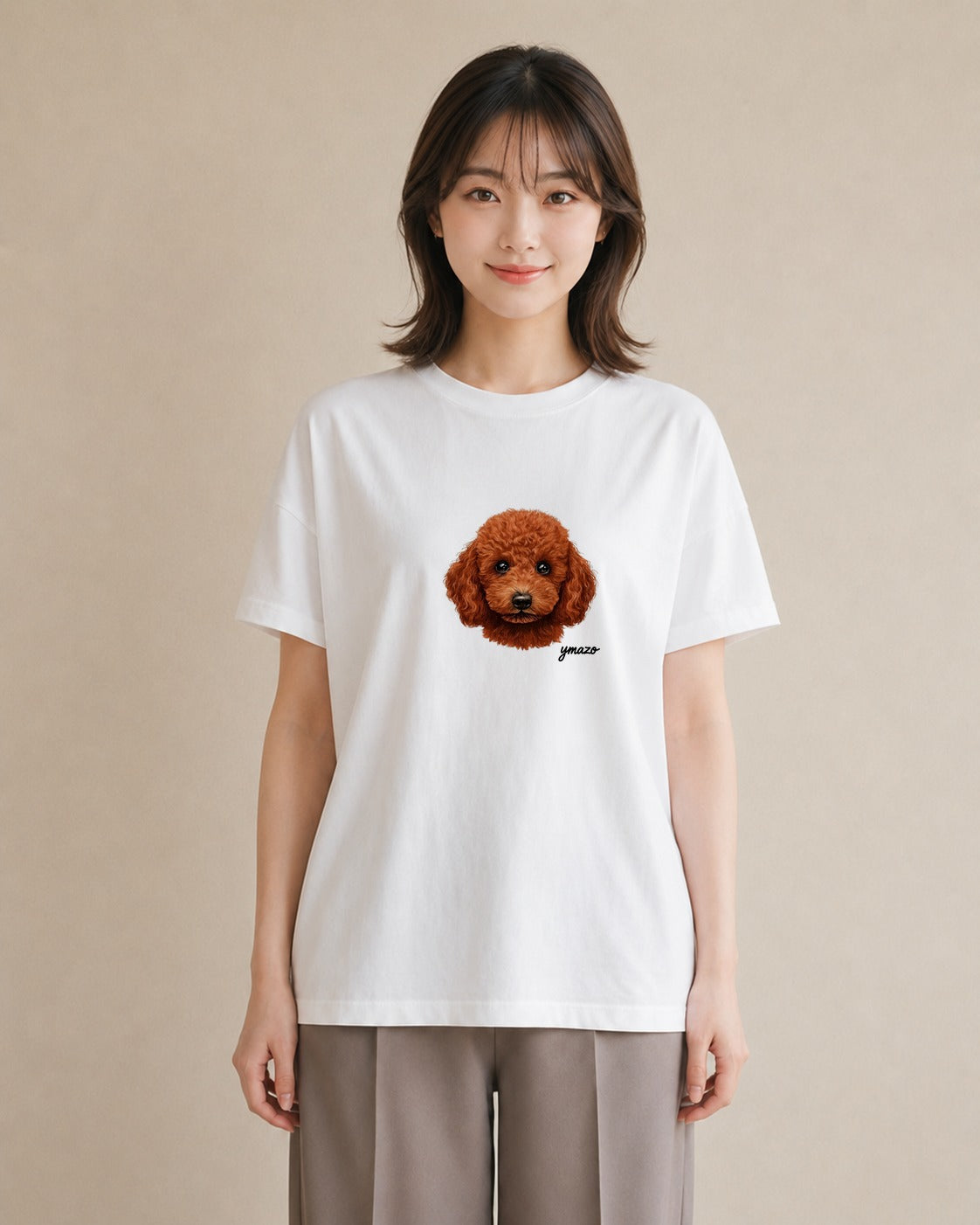 Tシャツ レディース トイプードル プードル 犬 いぬ イラスト ニュアンス 公園 ママ 白T YMAZO