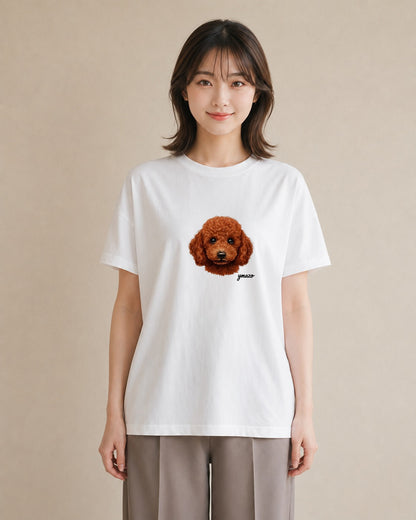 Tシャツ レディース トイプードル プードル 犬 いぬ イラスト ニュアンス 公園 ママ 白T YMAZO