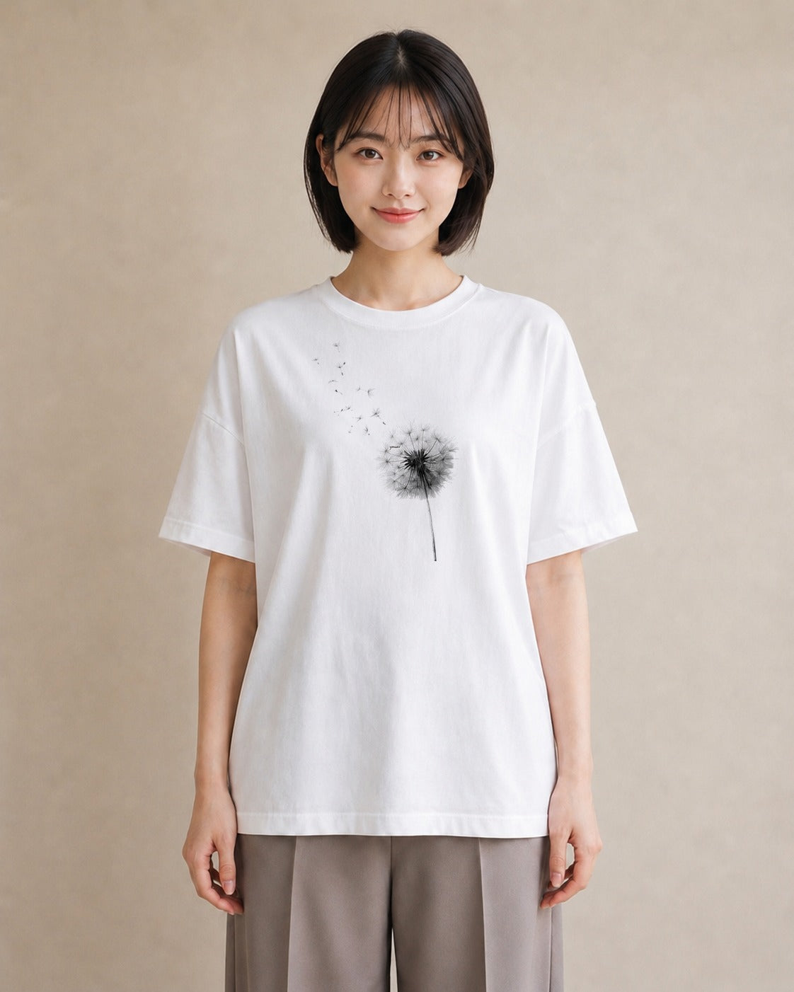 Tシャツ レディース たんぽぽ 花 花柄 イラスト ユニーク カフェ巡り 女子会 白T