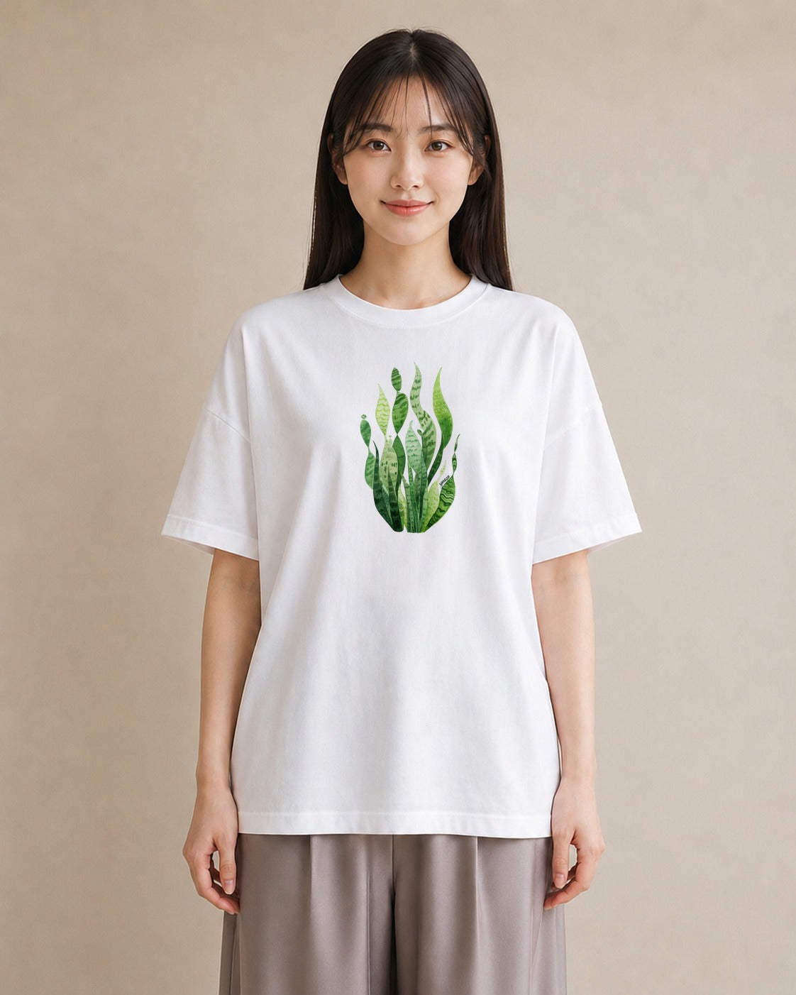 デザインTシャツ レディース 芝生 植物 ボタニカル イラスト ニュアンス 散歩 お出かけ 白T YMAZO
