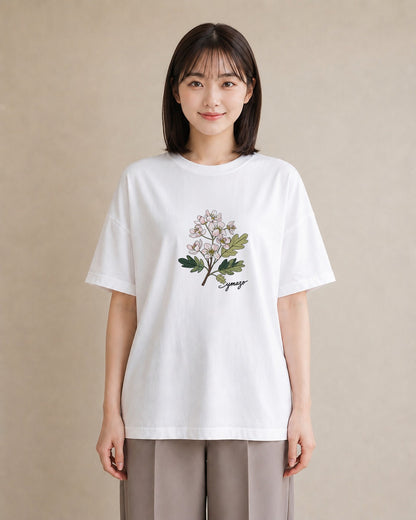 Tシャツ レディース 花 花柄 イラスト ニュアンス 母の日 ビーチ 白T YMAZO