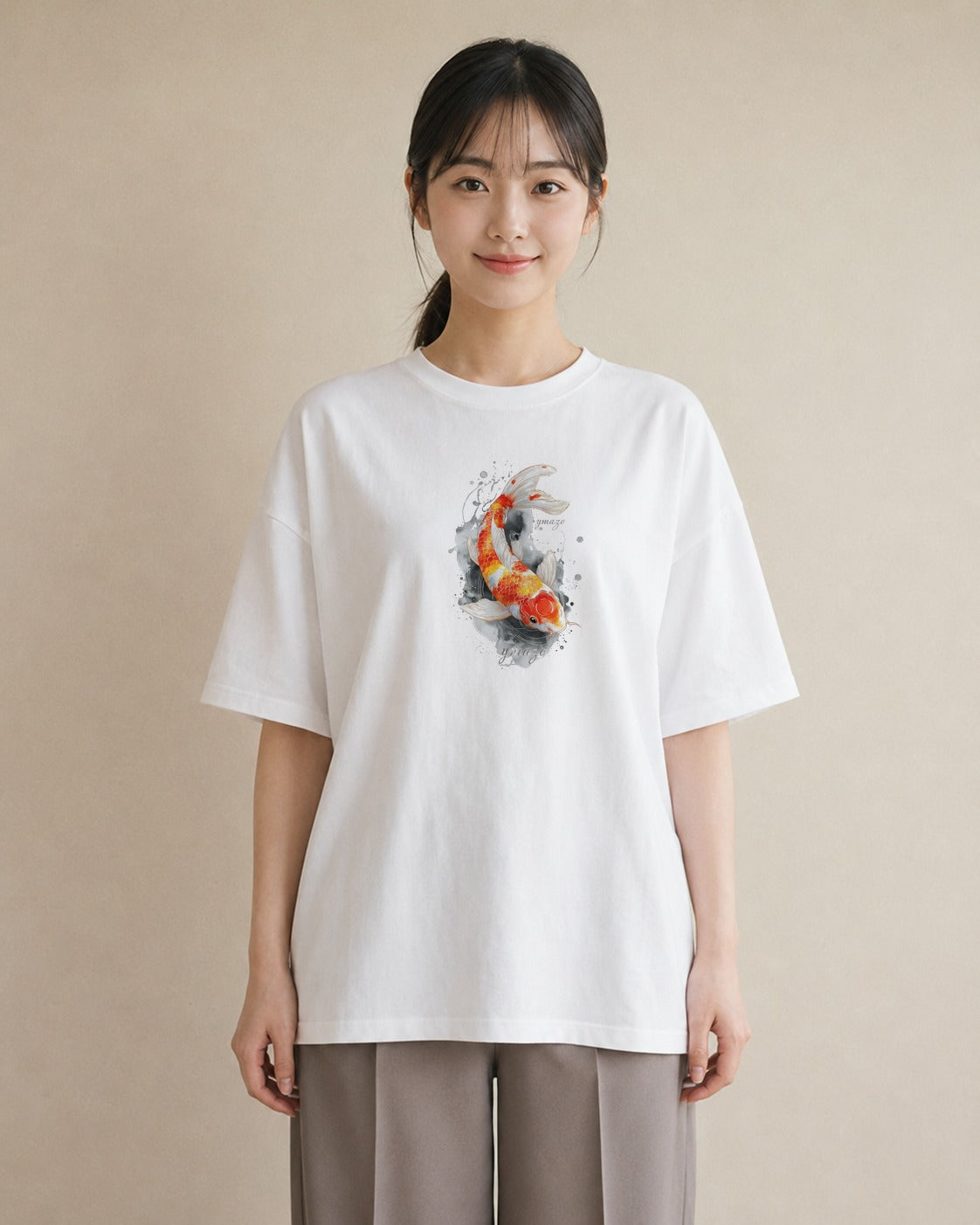 Tシャツ レディース らんちゅう ペット 動物 イラスト 部屋着 女性向けギフト 白T YMAZO