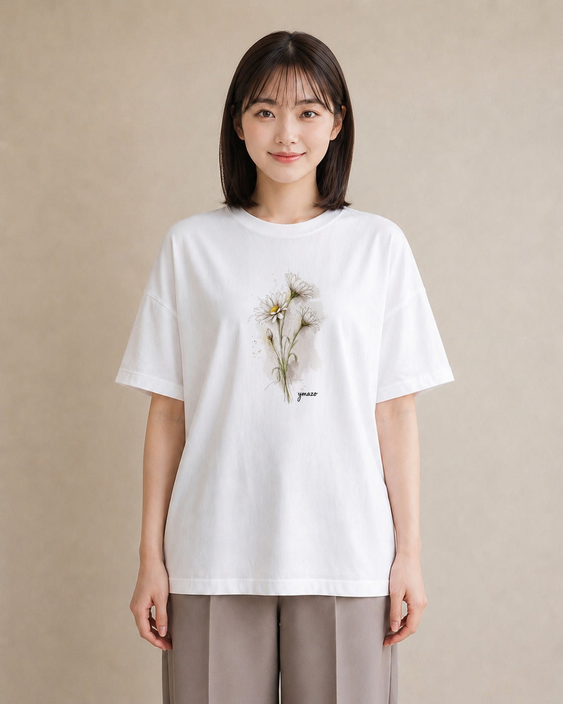 デザインTシャツ レディース マーガレット 花 花柄 イラスト 淡色 自分用 ルームウェア 白T