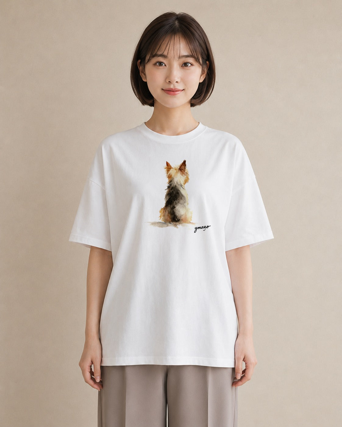 グラフィックTシャツ レディース ヨークシャーテリア 犬 いぬ イラスト 上品 通勤 在宅 白T YMAZO