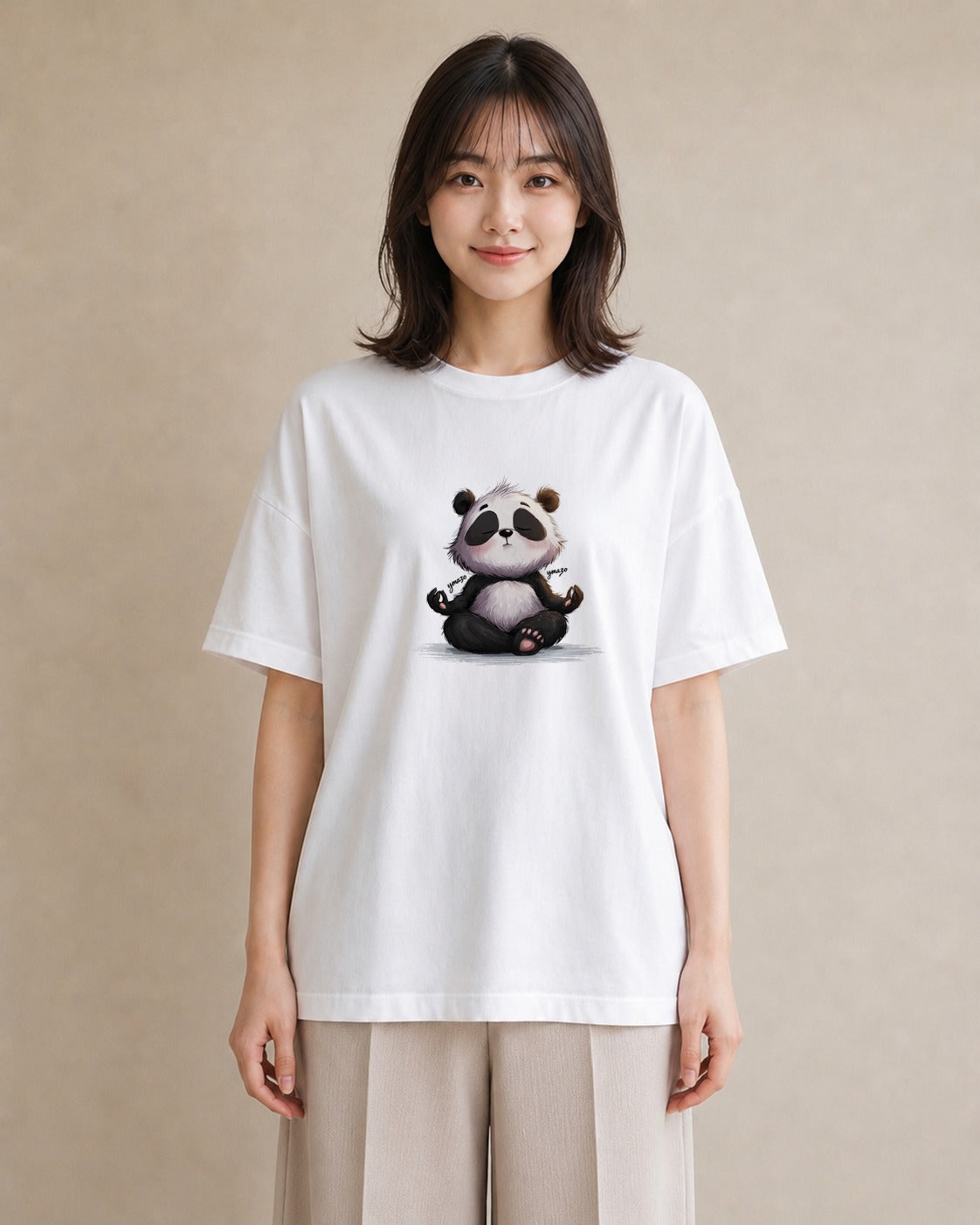 Tシャツ レディース パンダ 動物 アニマル イラスト ゆるかわ 綿100 デート 白T YMAZO