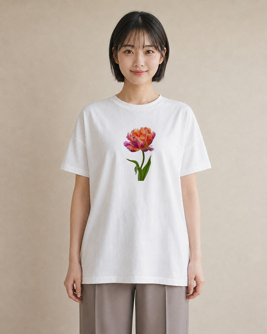 プリントTシャツ レディース チューリップ 花 花柄 イラスト シック ミセス 春コーデ 白T YMAZO