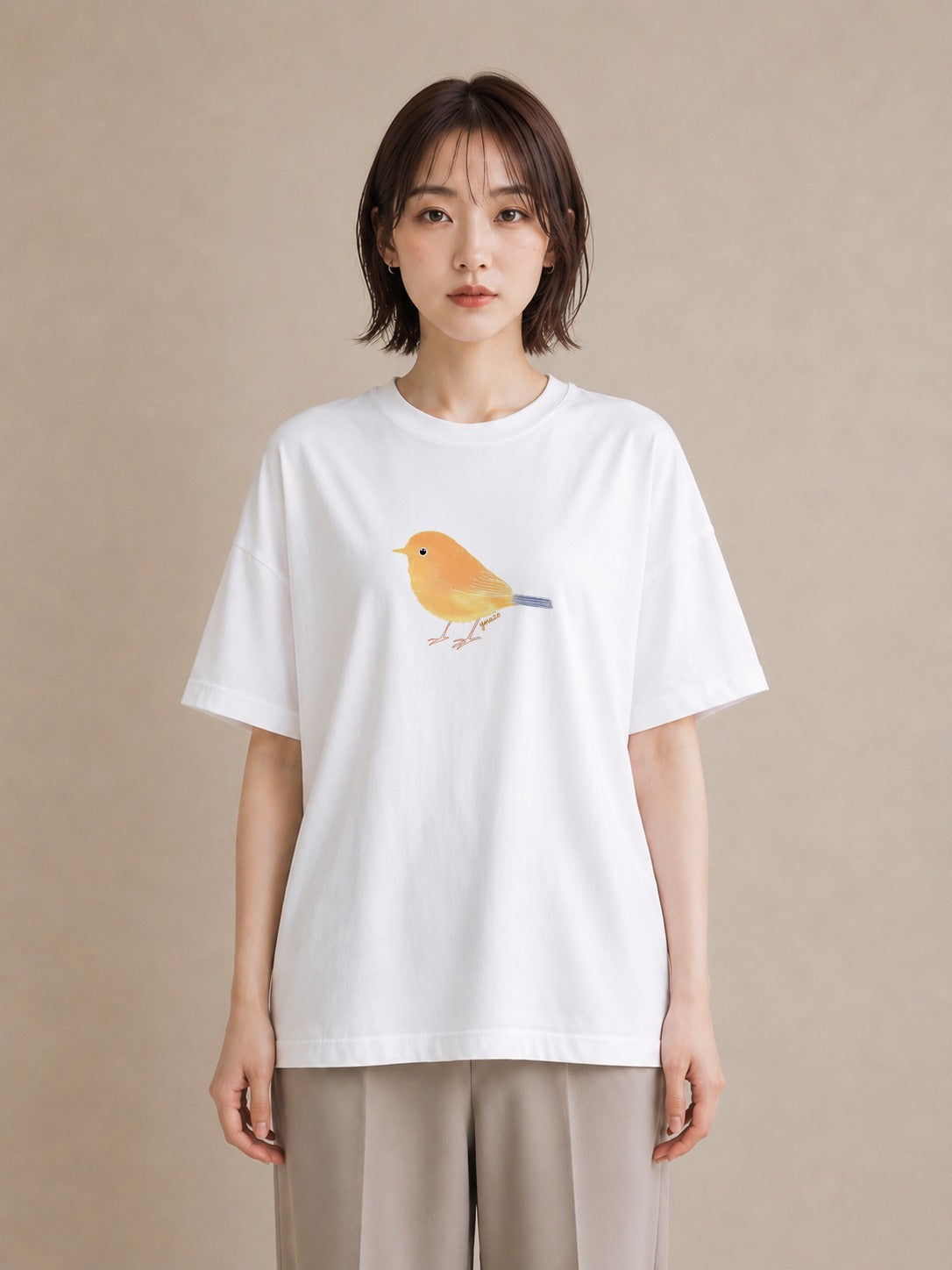 プリントTシャツ レディース ことり ペット 動物 イラスト ラフ レイヤード 友達ギフト 白T YMAZO
