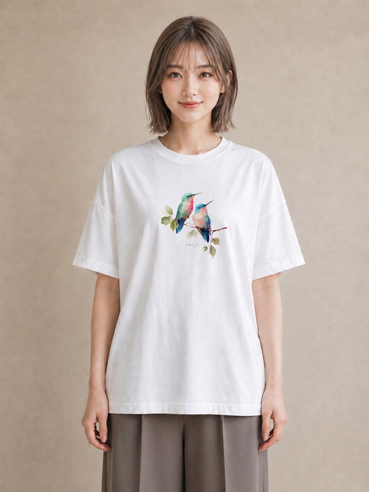 グラフィックTシャツ レディース コザクラインコ ペット 動物 イラスト 上品 女性向けギフト 散歩 白T YMAZO
