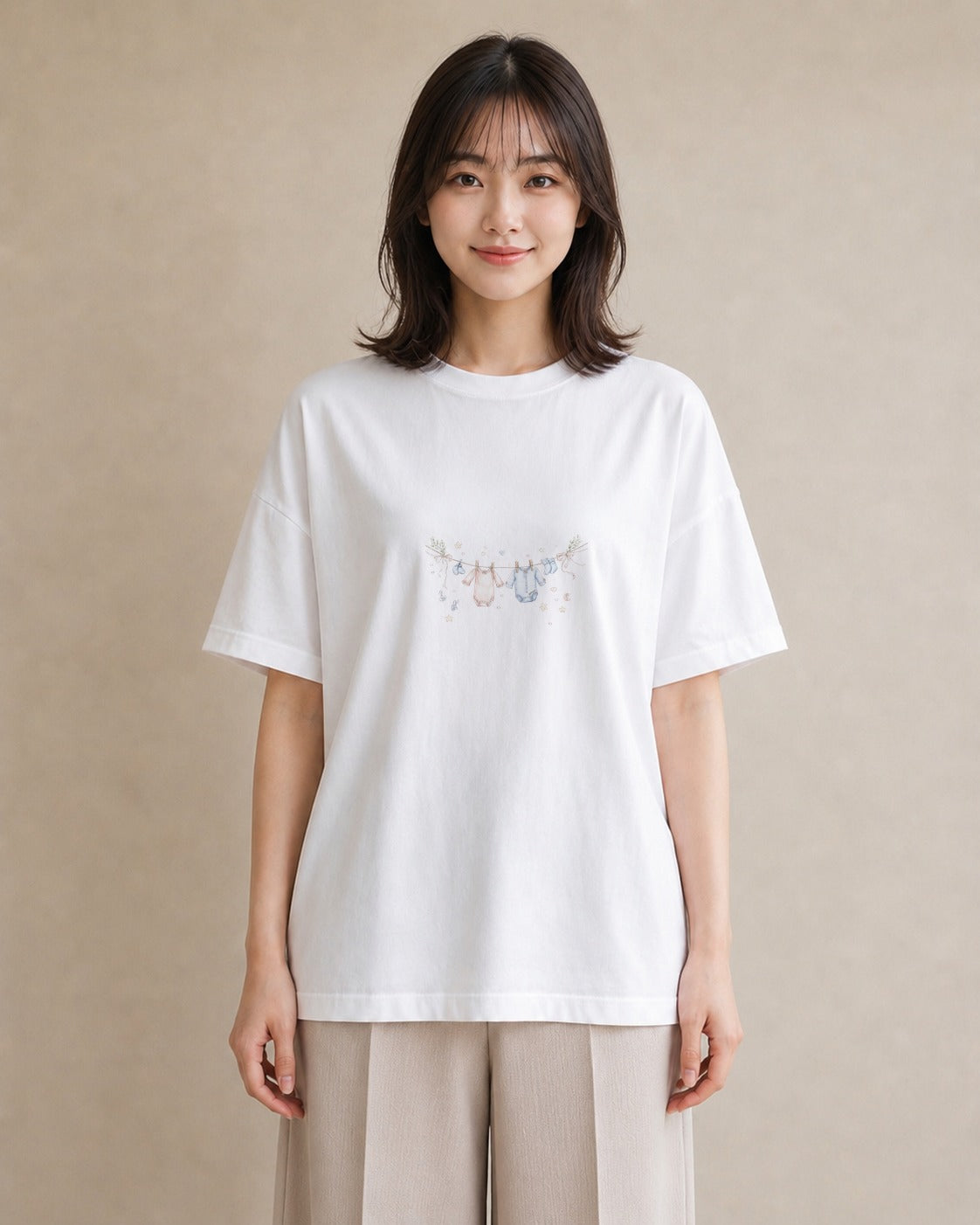 グラフィックTシャツ レディース 洗濯物 風 ナチュラル アンティーク イラスト ポップ 自分用 ルームウェア 白T YMAZO