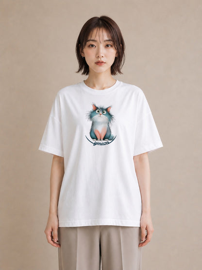 半袖Tシャツ レディース ねこ 猫 ネコ イラスト 韓国風 部屋着 女性向けギフト 白T YMAZO