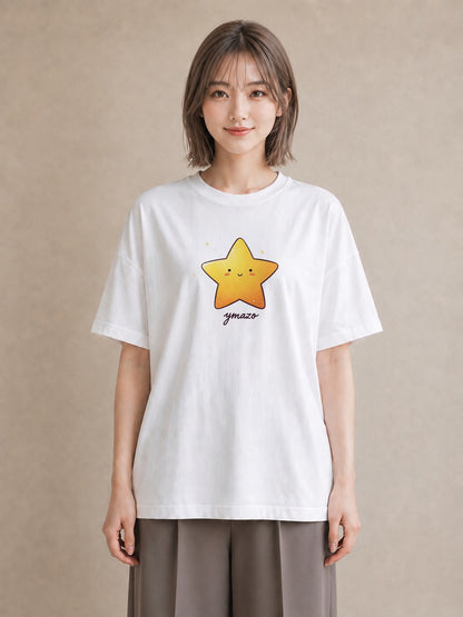 半袖Tシャツ レディース 星 星空 宇宙 イラスト フェミニン 普段着 週末コーデ 白T YMAZO