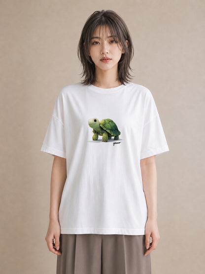 プリントTシャツ レディース ウミガメ 海の生き物 海 イラスト ラフカジュアル 女性向けギフト 散歩 白T YMAZO