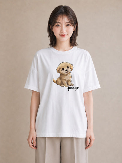 グラフィックTシャツ レディース わんこ 犬 いぬ イラスト こなれ感 綿100 デート 白T YMAZO
