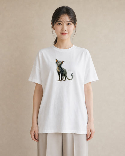 Tシャツ レディース 猫 ねこ イラスト 買い物 夏コーデ 白T YMAZO