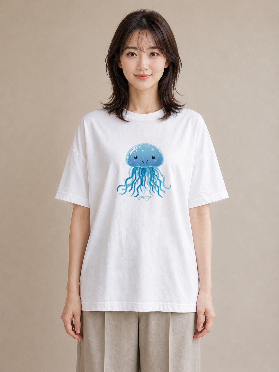 プリントTシャツ レディース くらげ クラゲ 海の生き物 海 イラスト ゆるコーデ 公園 ママ 白T YMAZO