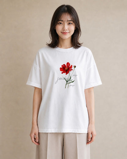 グラフィックTシャツ レディース コスモス 秋桜 花 花柄 イラスト 線画 母娘コーデ 自分用 白T